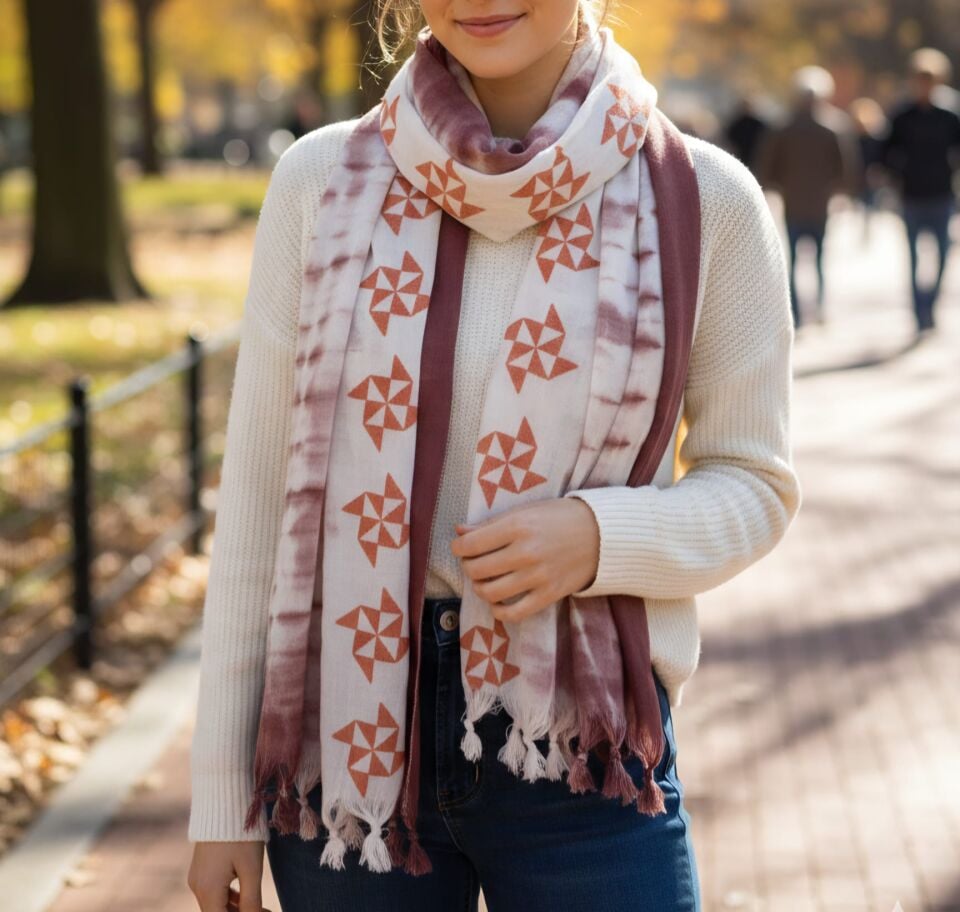 Shibori Geleneksel Tahta Baskılı Şal