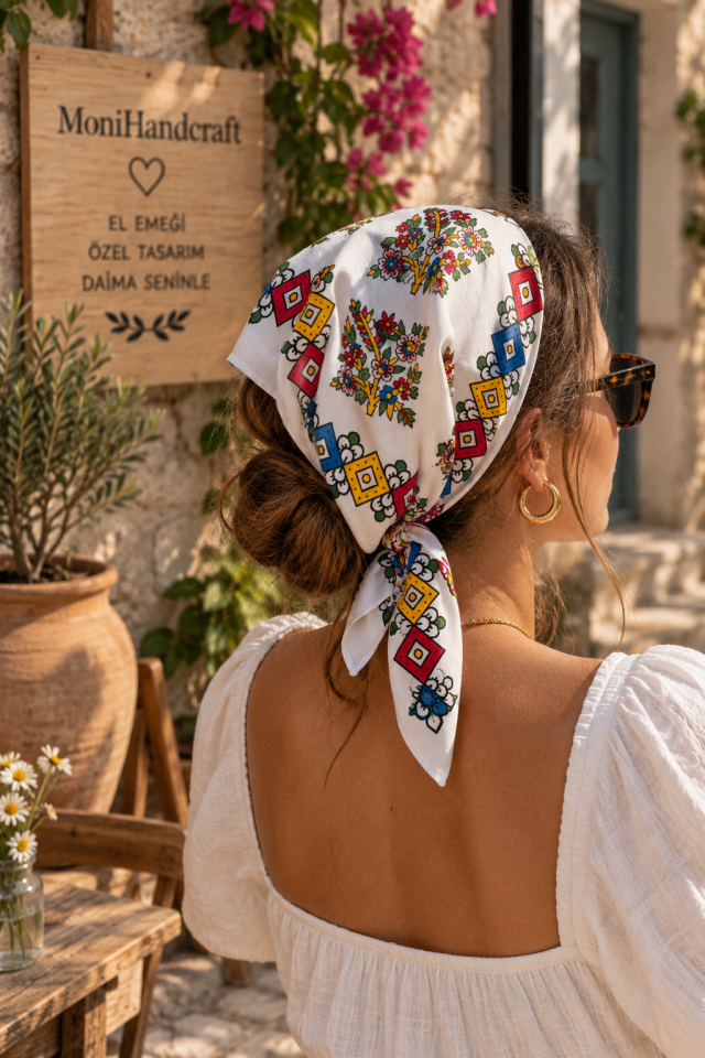 Tahta Baskı Yazma Modeli Bandana