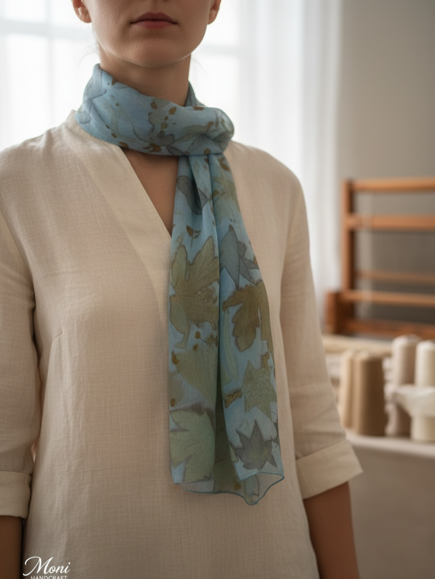 Ecoprint %100 İpek Fular