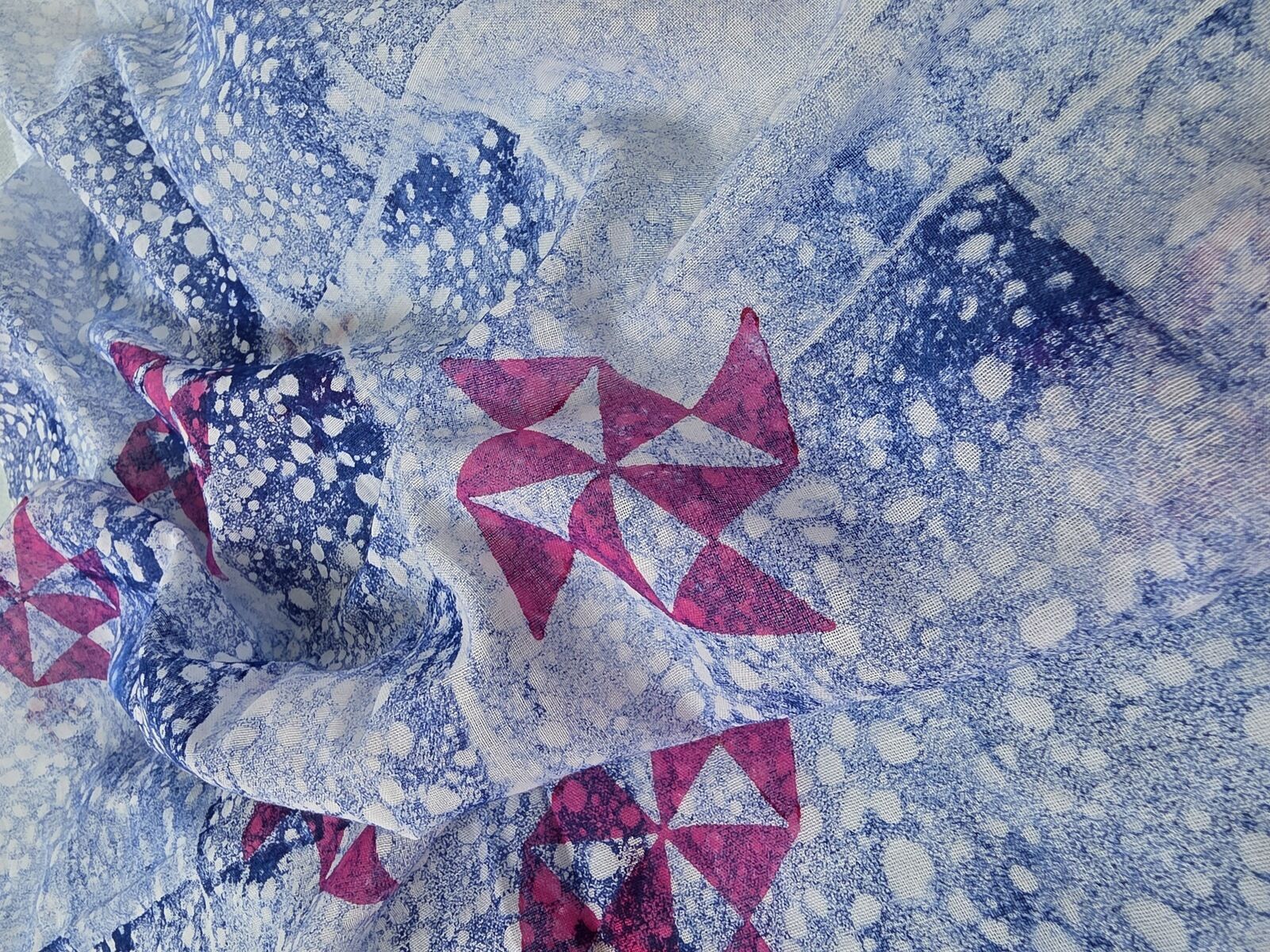 İndigo Shibori Geometrik Desenli Bandana