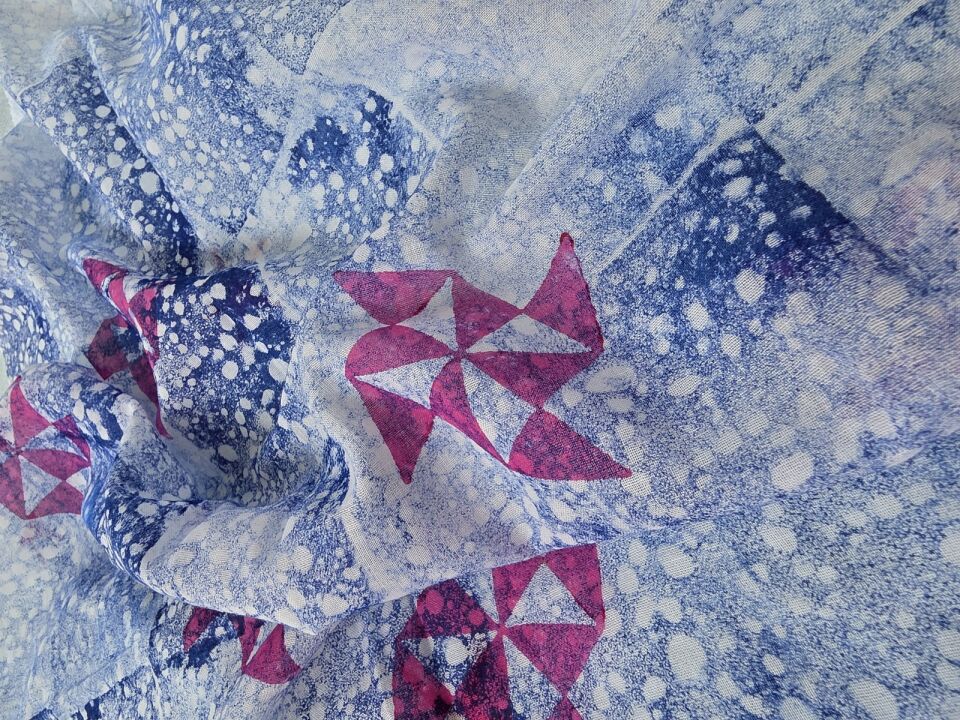İndigo Shibori Geometrik Desenli Bandana