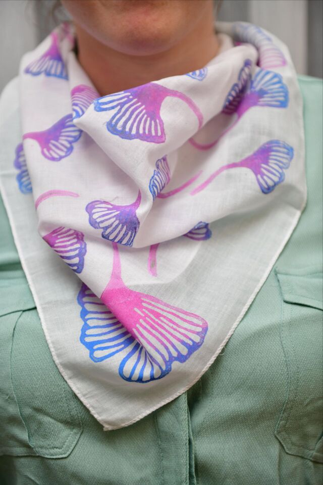 Geleneksel Tahta baskı Ginko Çiçek Desenli Bandana
