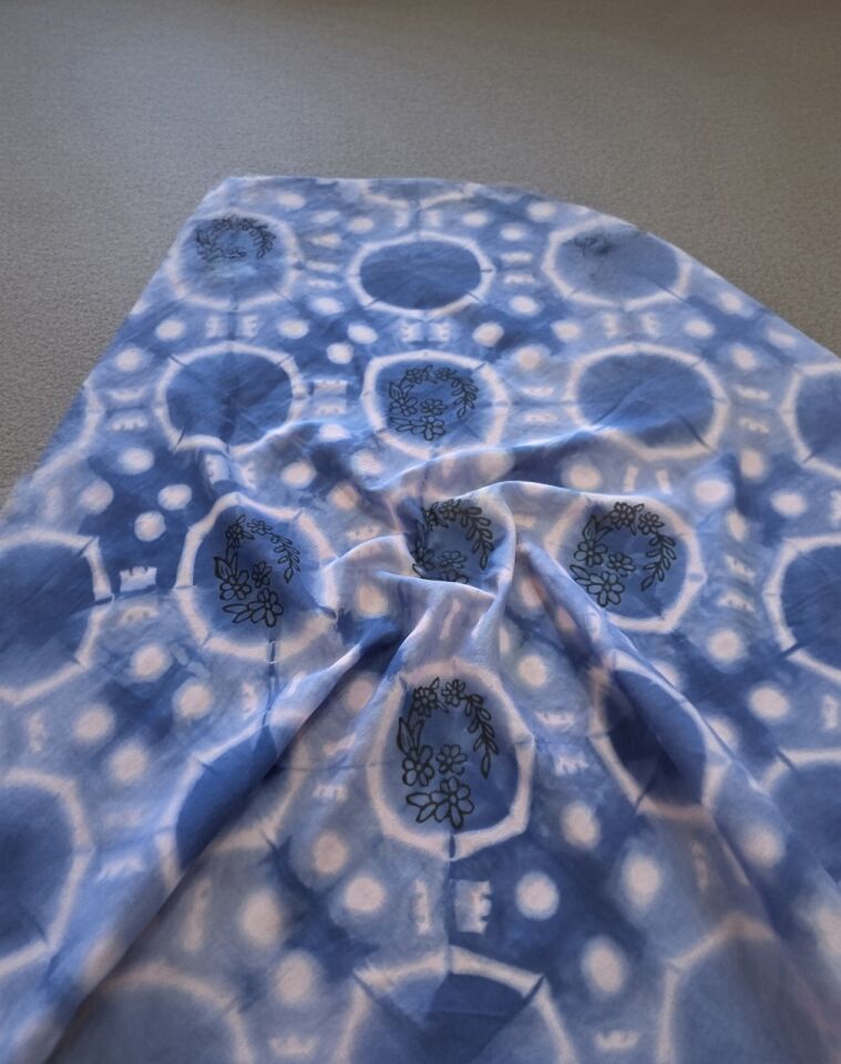 İndigo Shibori Tahta Baskı Desenli Bandana