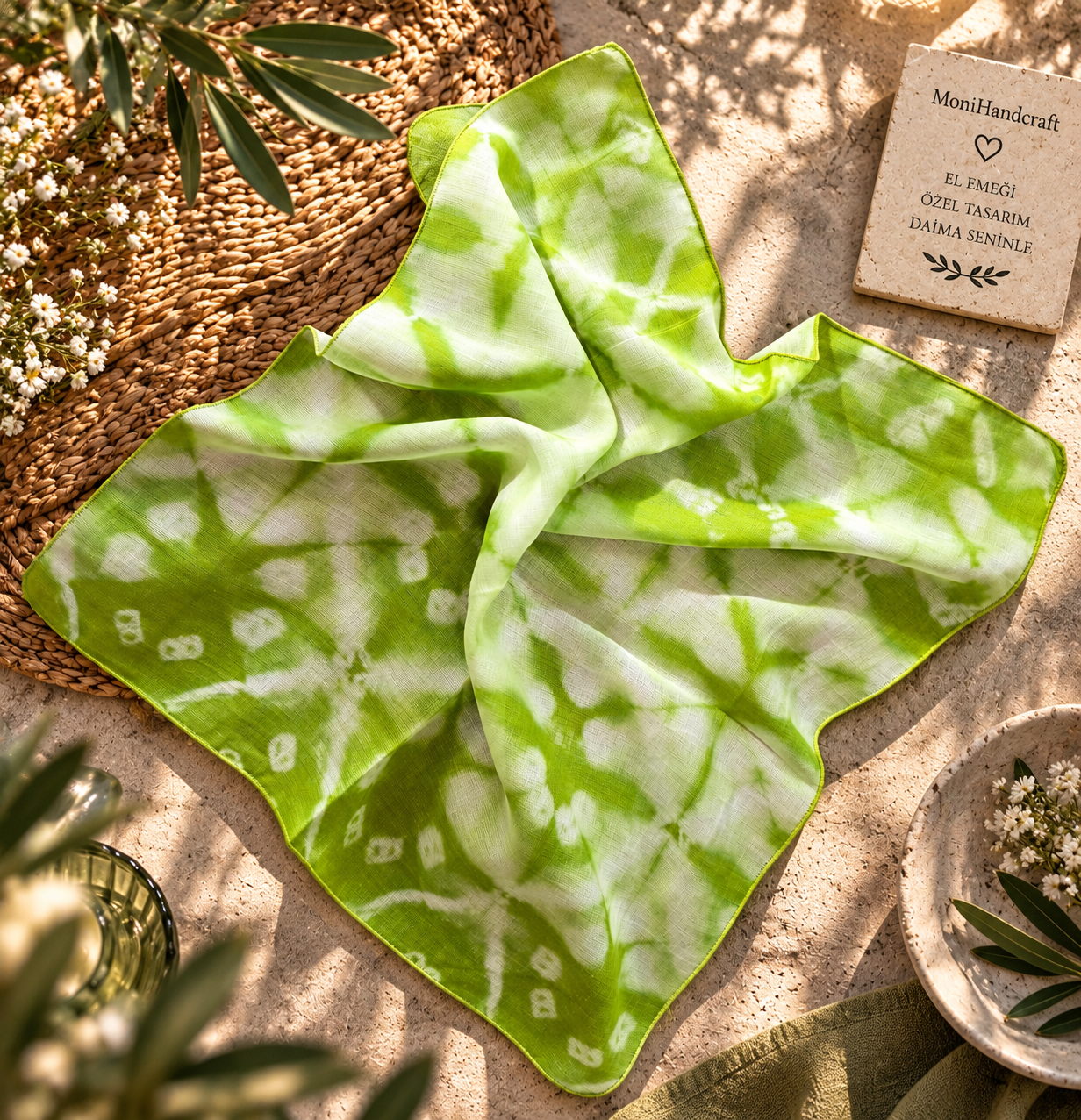 İndigo Shibori Küçük Yeşil Bandana