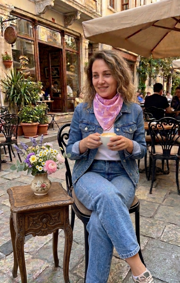 Mavi  baskılı  Geometrik desenli Pembe Bandana